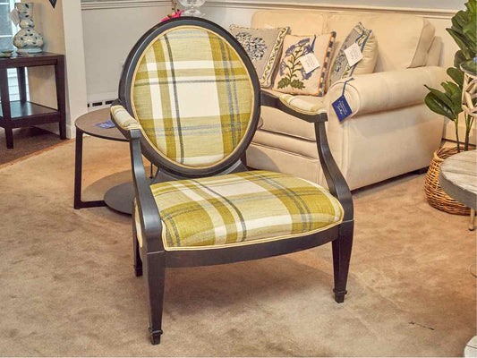 Pair of Ralph Lauren Chairs in Chartreuse Green & Ivory Plaid Upholstery