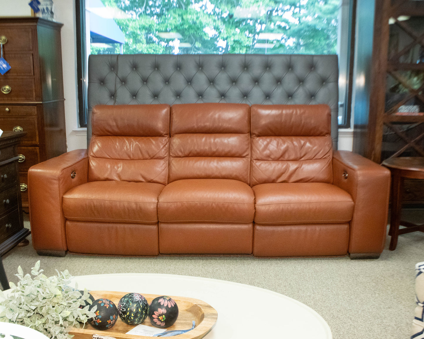 Domicili  Bonded Cognac leather Recling Sofa