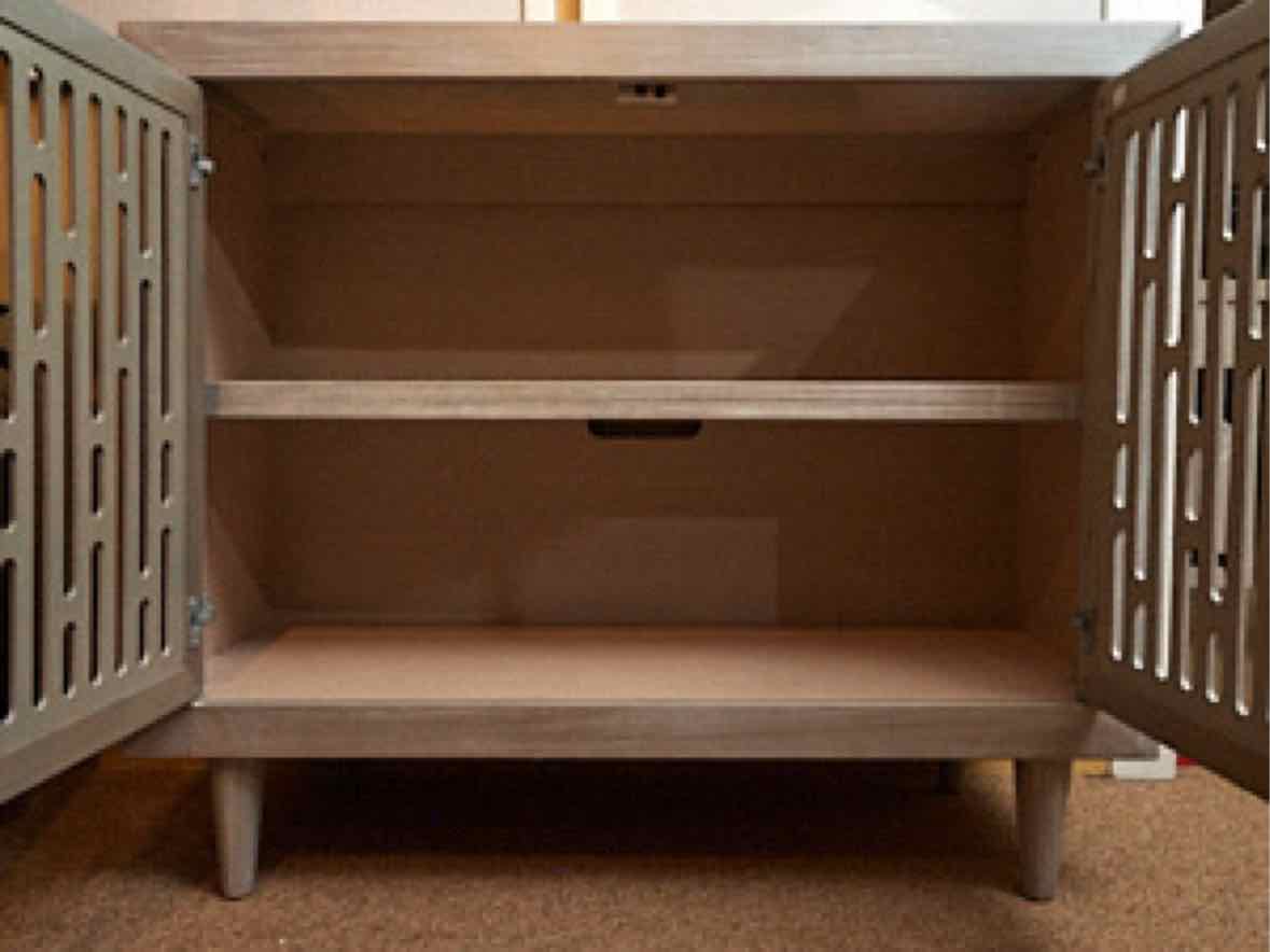 Geometric Fretwork  Pattern 2 Door 2  Shelf  Driftwood Grey Finish Accent Chest