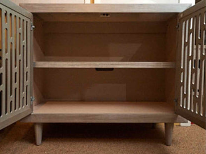 Geometric Fretwork  Pattern 2 Door 2  Shelf  Driftwood Grey Finish Accent Chest