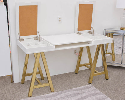 Pottery Barn Desk in White with Signiture Gold Trestle Legs