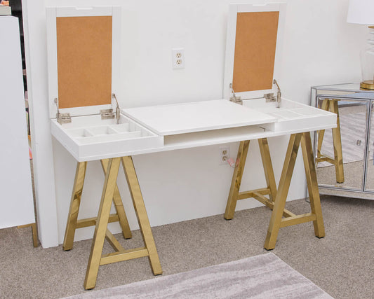 Pottery Barn Desk in White with Signiture Gold Trestle Legs