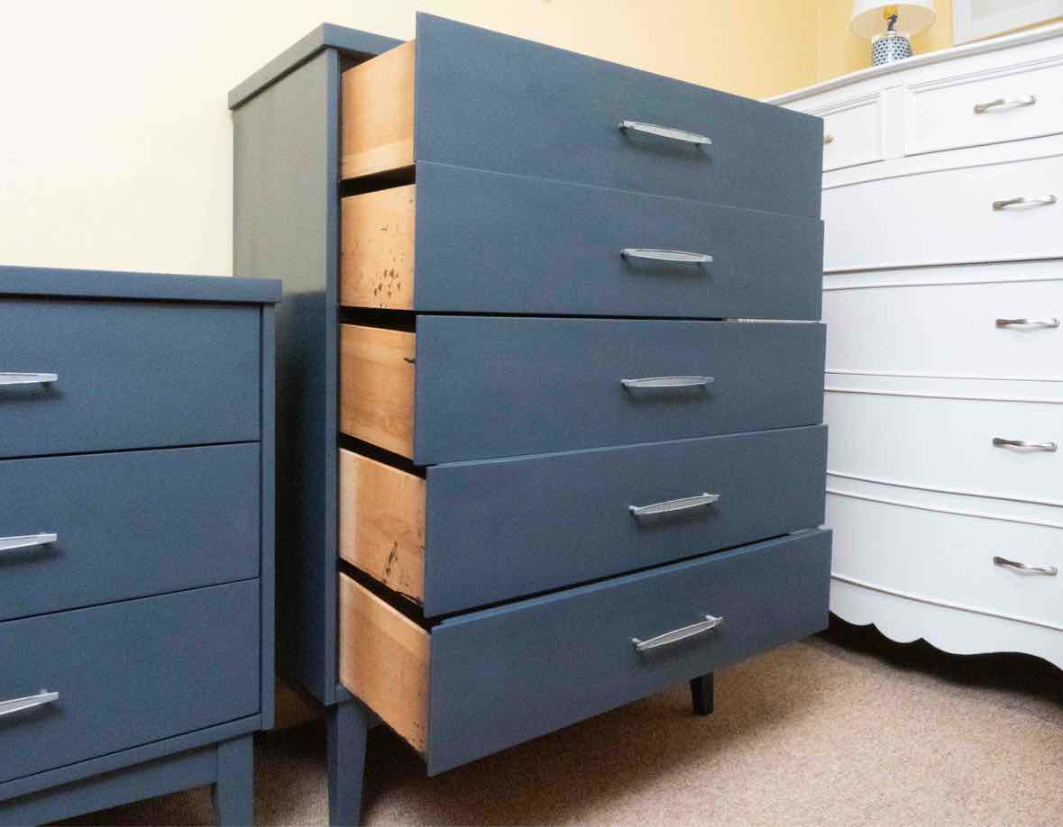 Hudson Bay Blue Finish MCM Style 5 Drawer Chest
