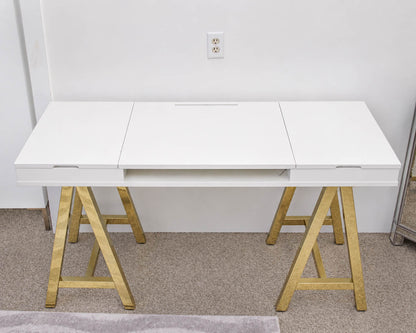 Pottery Barn Desk in White with Signiture Gold Trestle Legs