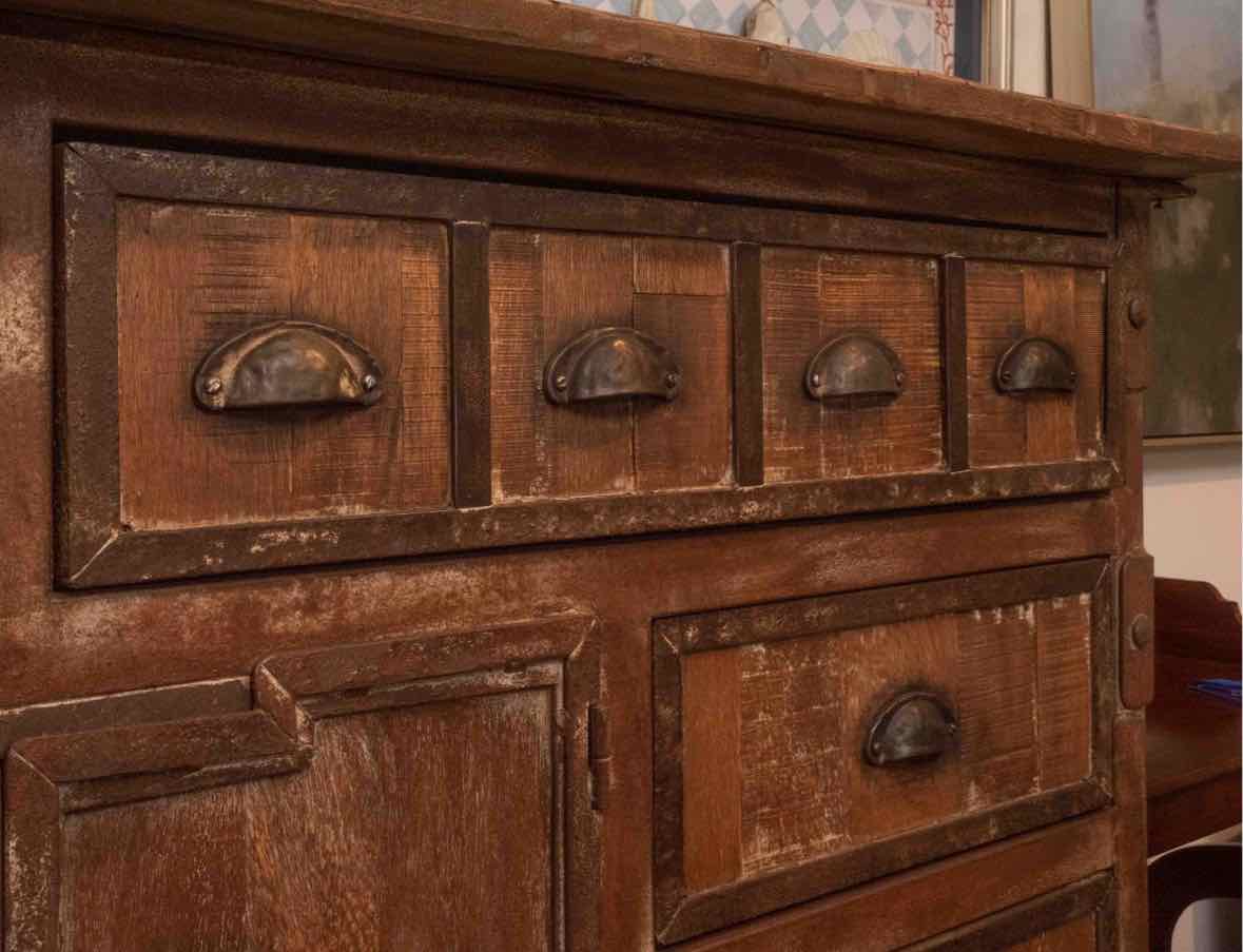 Arhaus Rustic Wooden 6 Drawer 4 Door Metal Cup Handles Accent Sideboard Chest