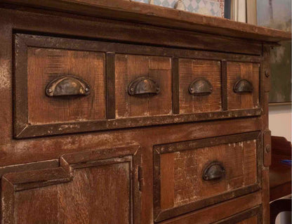 Arhaus Rustic Wooden 6 Drawer 4 Door Metal Cup Handles Accent Sideboard Chest