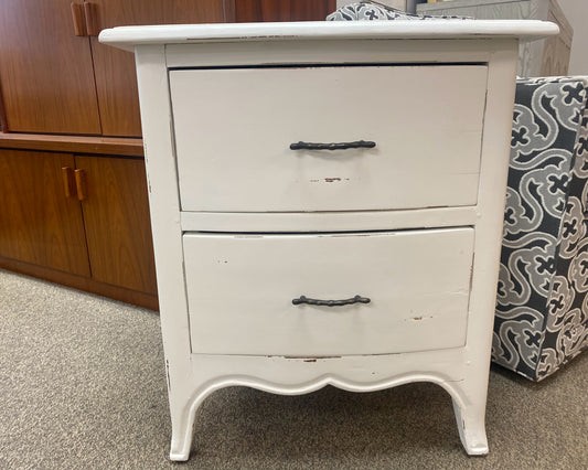 Rustic White 2 Drawer Nightstand with Twig Metal Handles
