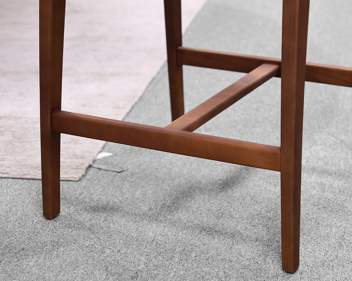 Set of 3 uultis SOTTO Counter Height Stools in Walnut, Beige Fabric & Cane
