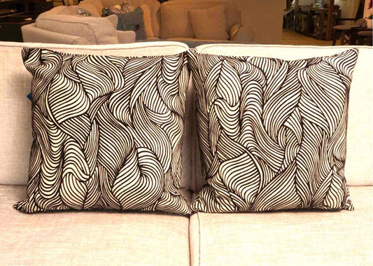 Pair Of Black & Ivory Design Accent Pillows