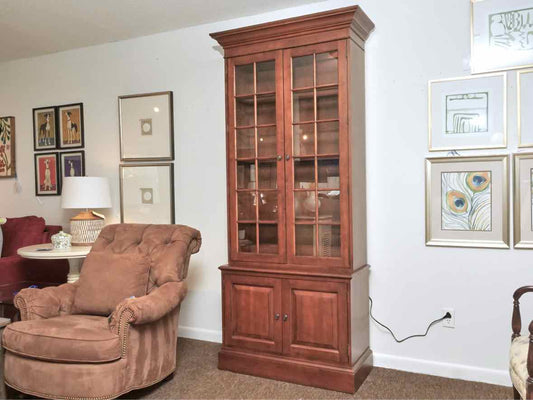 Ethan Allen Cherry 2 Glass Door 3 Shelf 2 Door  Display Cabinet