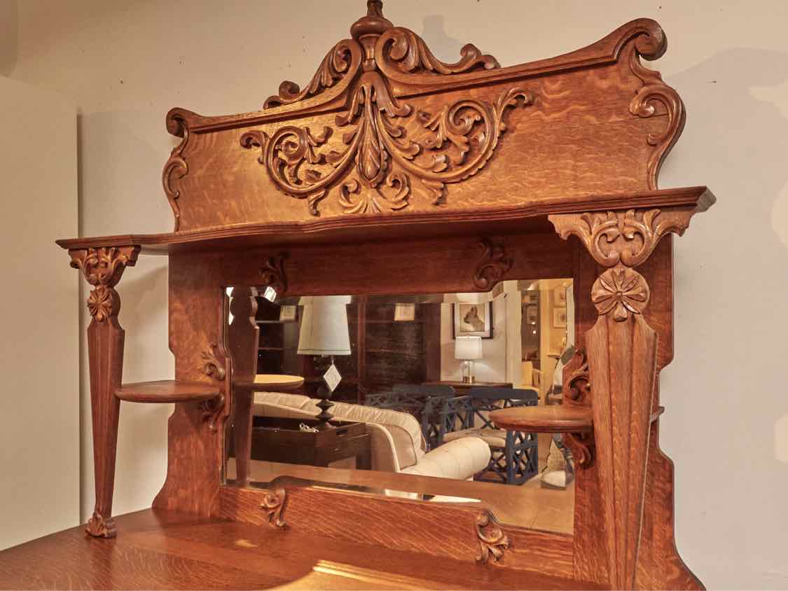 Antique Victorian Oak Hand Carved 8 Drawer Mirror  Sideboard