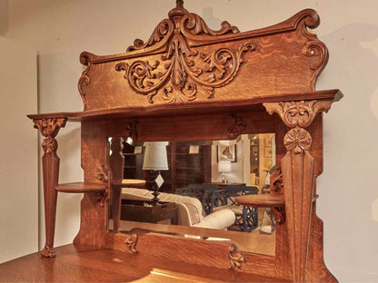 Antique Victorian Oak Hand Carved 8 Drawer Mirror  Sideboard