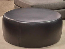 Room & Board Round Black Leather Ottoman