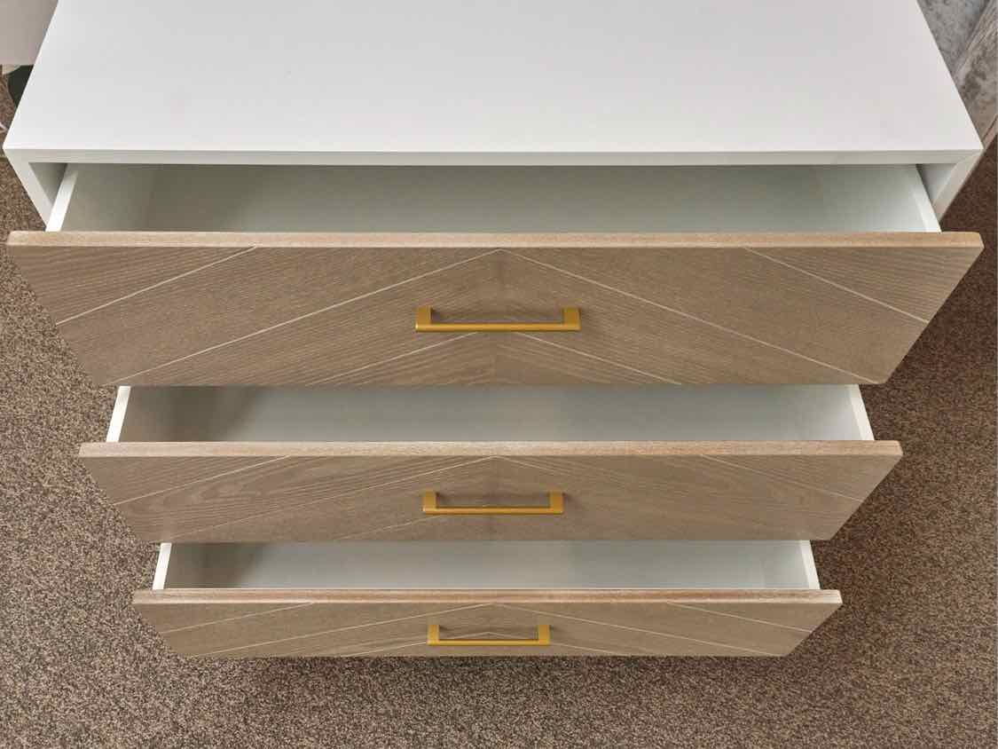 White 3-Drawer Chest on Gold Frame with Driftwood Drawerfronts