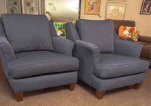 Pair Of King Hickory Navy Chevron Pattern Upholstered Transitional  Chairs