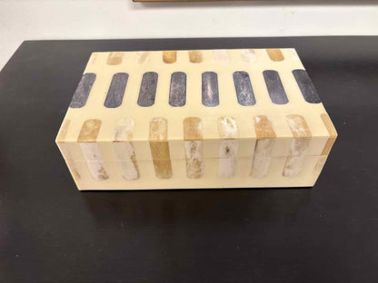Medium Decorative Box in Buttermilk with Bone Inlay