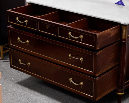 French Louis XVI Styled Mahogany Stone Top Console Table