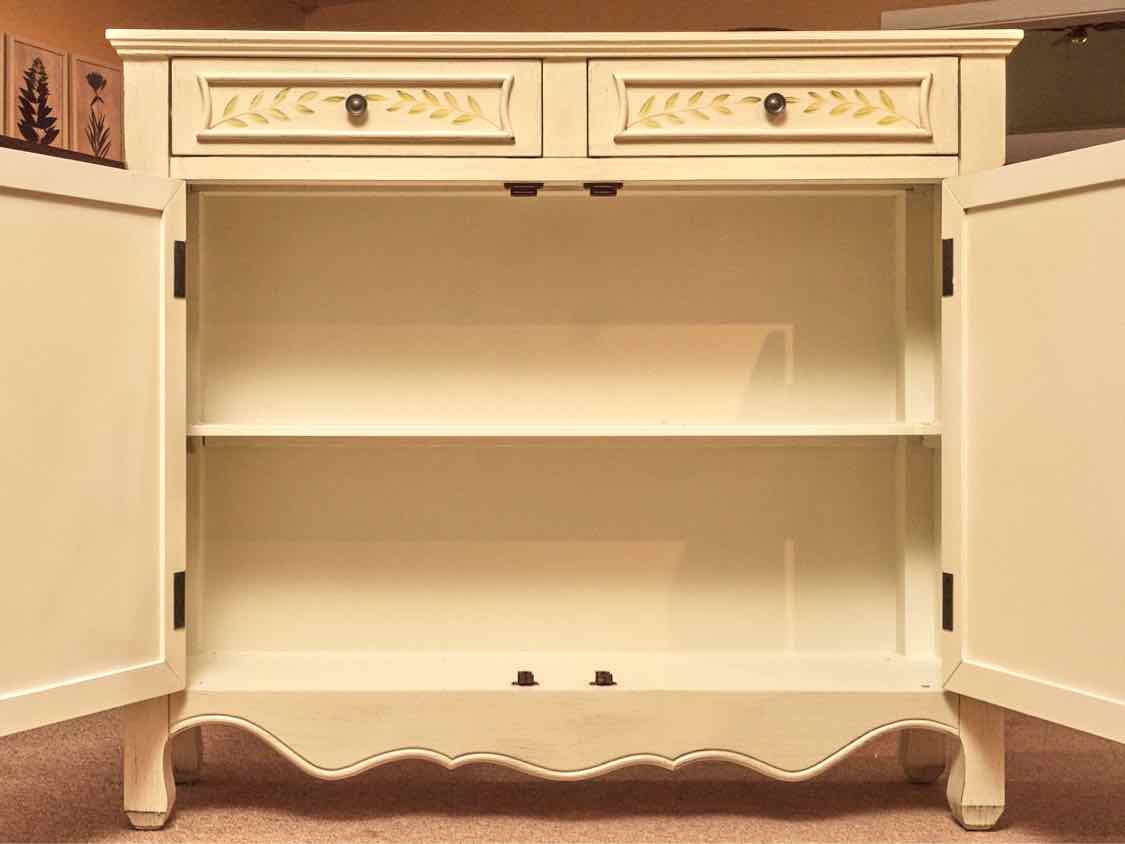 Celadon Finish Handpainted Accents 2 Drawer 2 Door Console