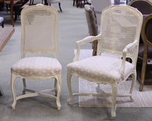 Set of 8 French Louis XV Dining Chairs in Cream Finish with Cane Back