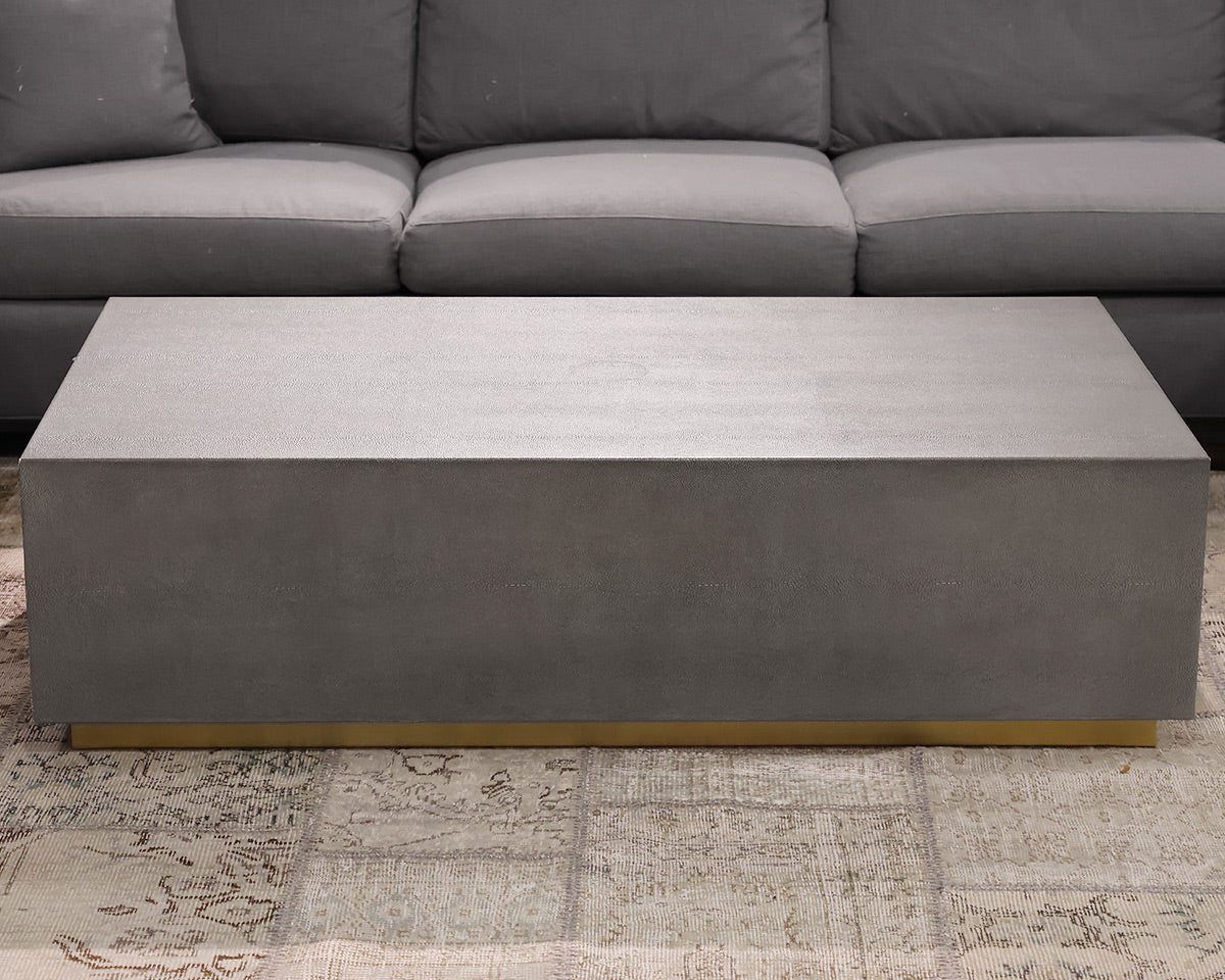 RH Graydon Plinth Cocktail Table in Grey Shagreen on Brushed Brass Base
