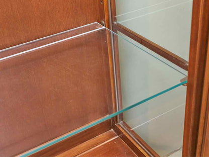 Ethan Allen Cherry 2 Glass Door 3 Glass Shelf 2 Lower Doors  Display Cabinet