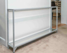 Contemporary Grey Metal Console with Glass Top & Mirrored Bottom Shelf