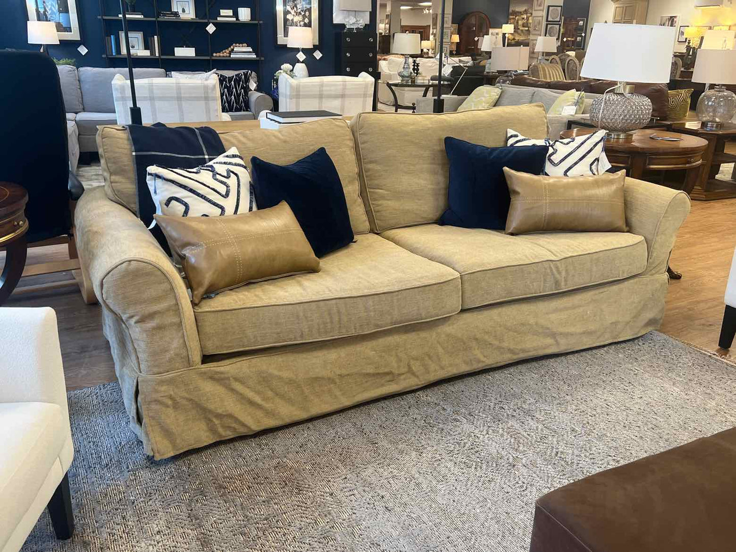 Pottery Barn Slipcovered Tan Sofa