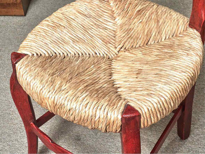 Set of 8 Red Finish Dining Chairs with Rush Seats