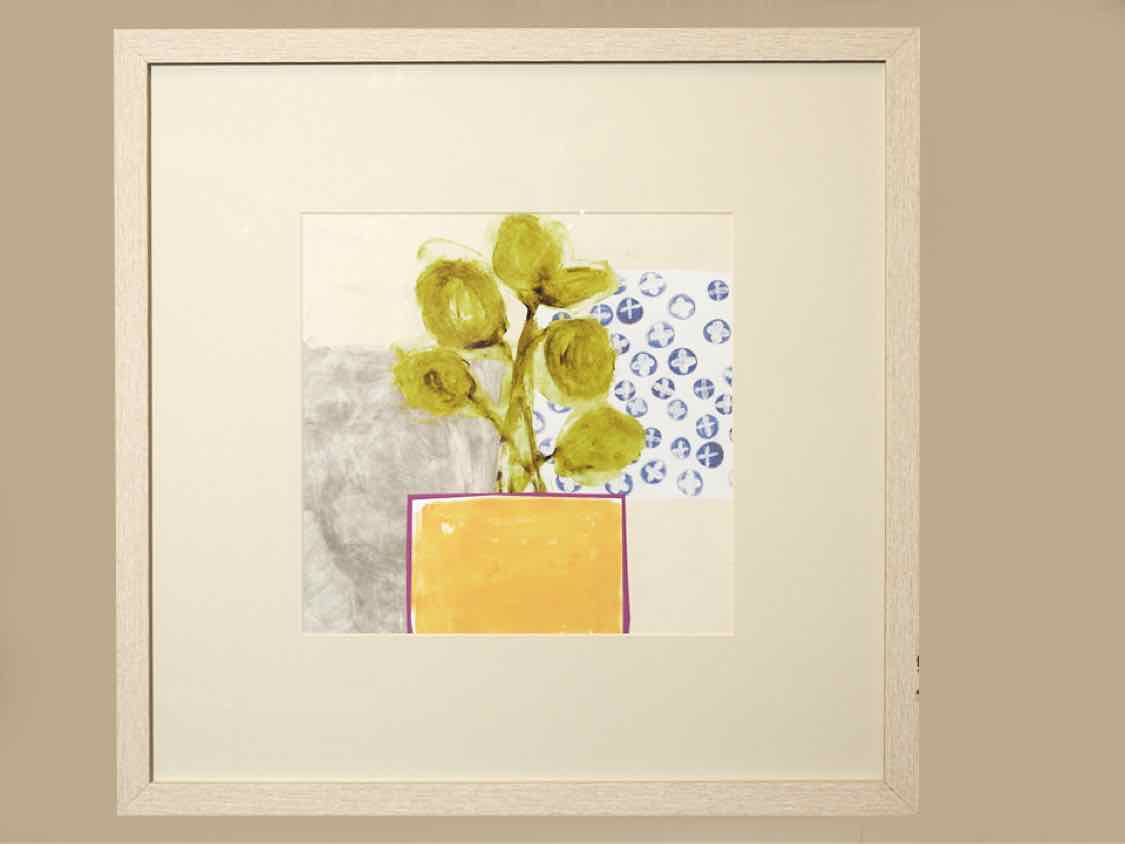 "Native Bud III" Matted Print in Whitewashed Textured Frame