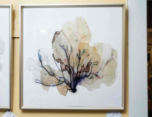 'Ocean's Flower  II'  Watercolor Print In Antique Finish Siver Finish Frame