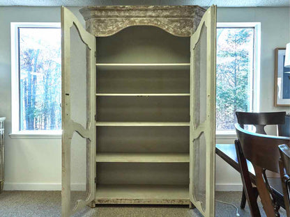 Rustic French Inspired Display Cabinets in Grey Finish with Wire Mesh Doors