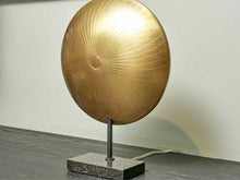 Brass Circle Table Lamp with Black Marble Base