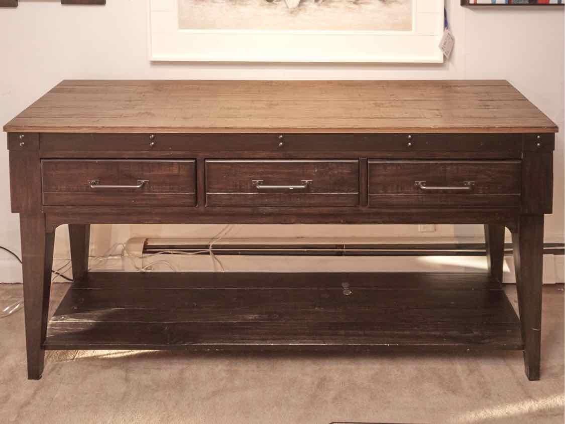 Kincaid Black & Barnboard Finish Plank Top Console with Shelf