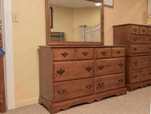 Maple 6 Drawer Dresser with Landscape Mirror & Chippendale Hardware Pulls