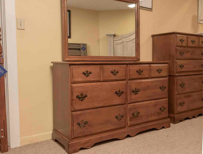 Maple 6 Drawer Dresser with Landscape Mirror & Chippendale Hardware Pulls
