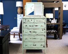 Tall Vintage Chest with Pivot Mirror in Rustic Mint Green