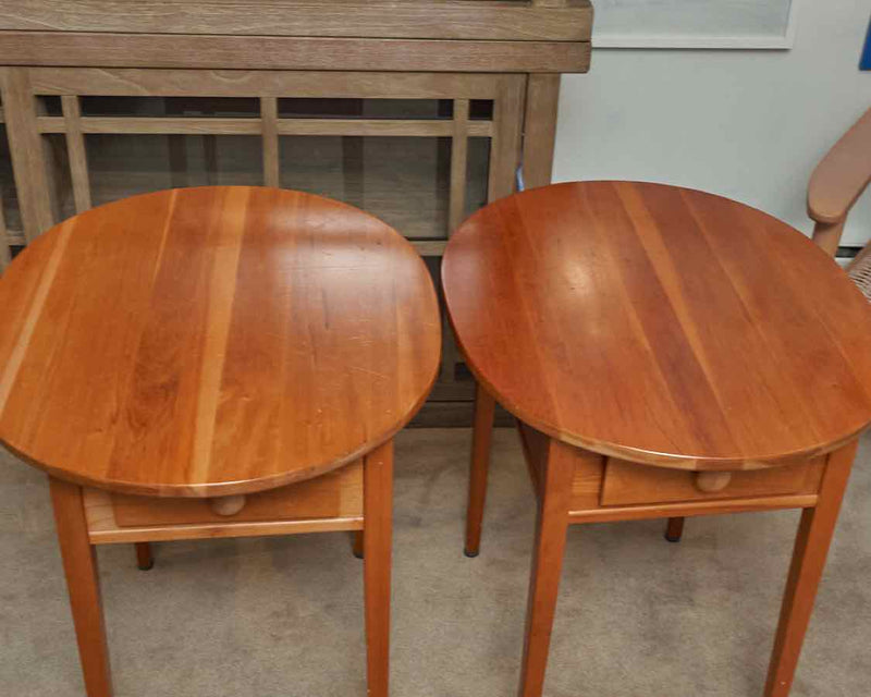 Pair of Mohawk Furniture Cherry Oval Side Tables with Shaker Legs