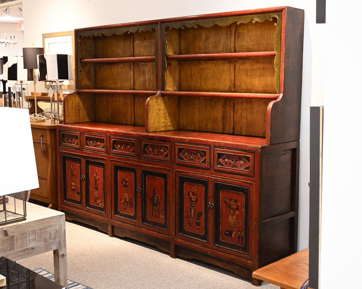 Rustic Hand-Painted 2 Piece Cabinet with Hutch