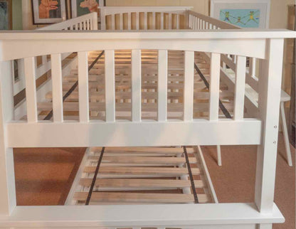 White Finish Twin Over Twin Bunkbed With Pull Out Trundle
