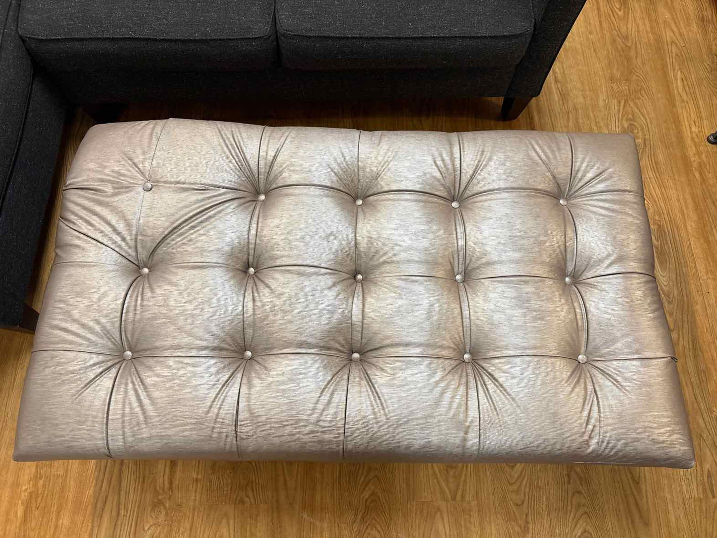Silver Tufted Ottoman on Casters