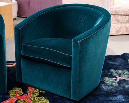 Pair of A. Rudin Custom Upholstered Swivel Chairs