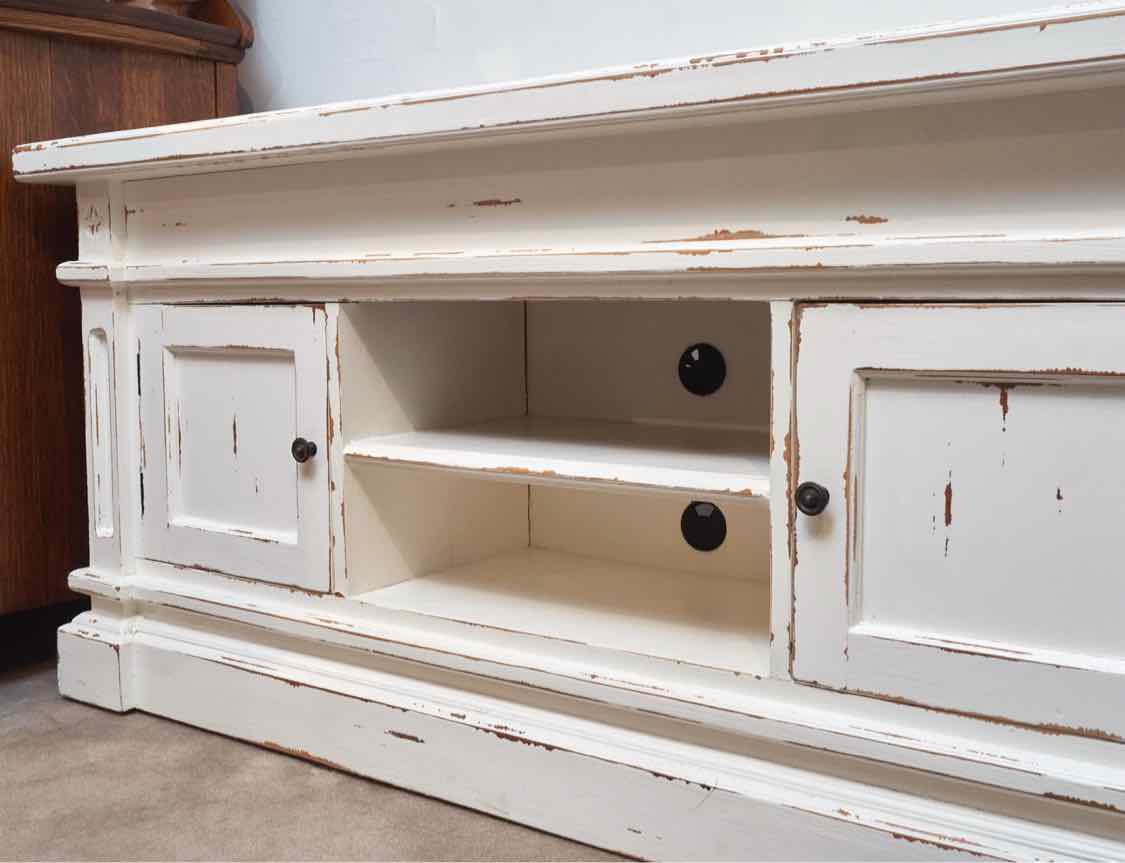 Cream Distressed Finish Media Furniture with 2 Doors
