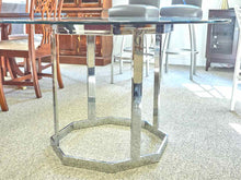Round Glass Dining Table with Sliver Metal Octagon Base