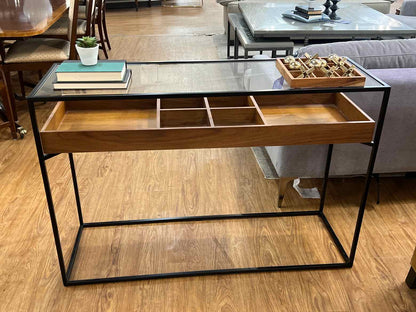 Glass Top Console w/ Wood Interior