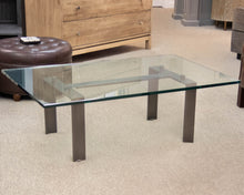 Cocktail Table with Thick Glass Top on Steel Base