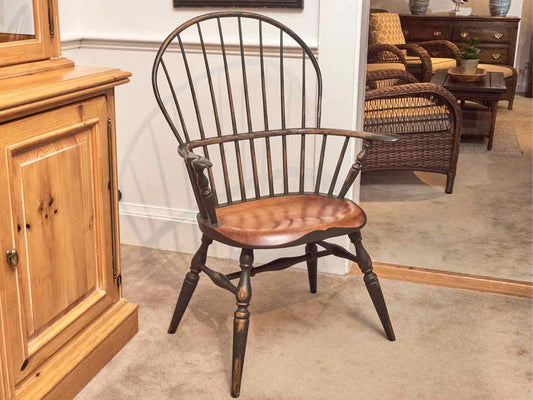J Brown Lincolnville, Maine  Black Rub Finish Windsor Dining Chair