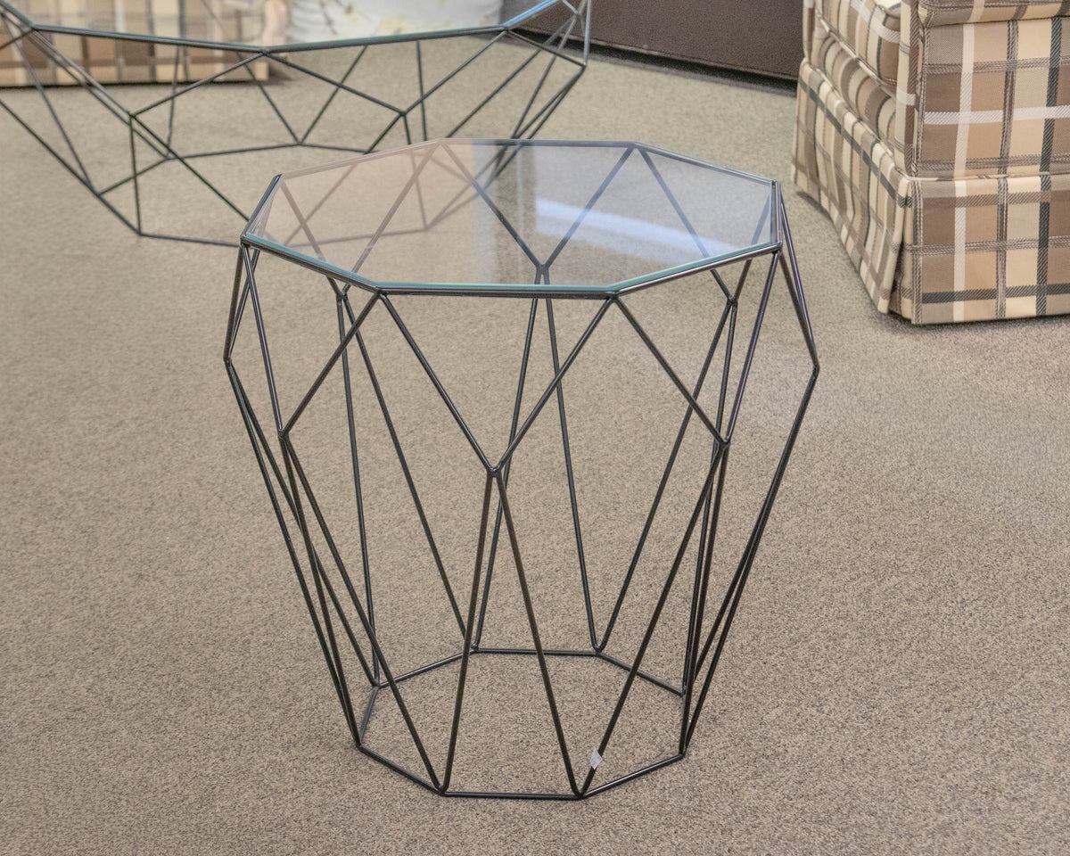 Roche Bobois 'Precious ' Glass Top Octagon Side Table with Black Wire Base