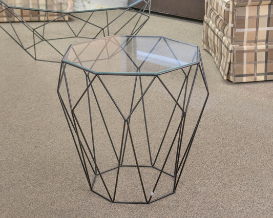 Roche Bobois 'Precious ' Glass Top Octagon Side Table with Black Wire Base