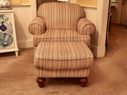 England Inc Earth Tone Stripe Rolled Arm  Chair & Ottoman