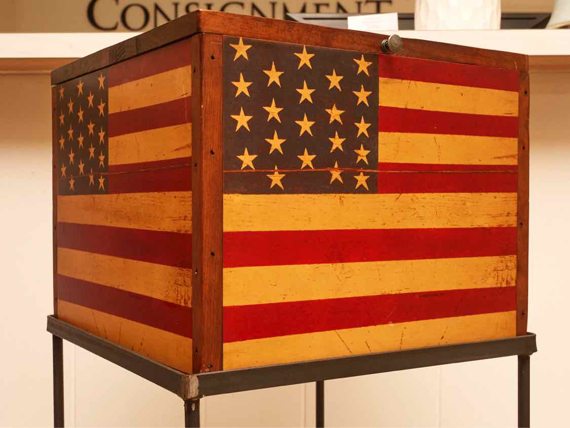 Painted American Flag Wooden BoX On Metal Stand